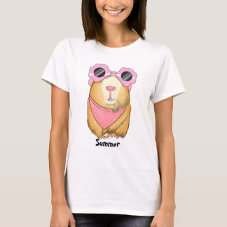 Camiseta Conejillo de indias beige con bandana rosada