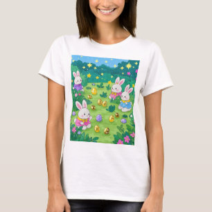 Camiseta conejillos personalizados escondiendo huevos en un