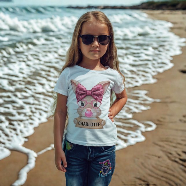 Camiseta conejita de pascua personalizada para Chi (Personalized Girls Easter Bunny T-Shirt with Name)