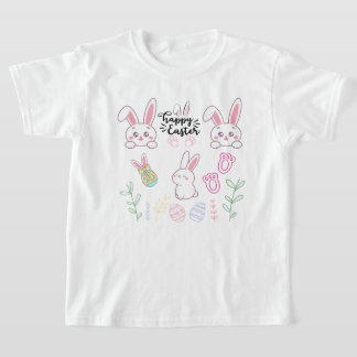 Camiseta conejita rosa y blanca "Feliz Pascua"