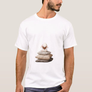 Camiseta Conejito Adorable Leyendo en una Pila de Almohadas