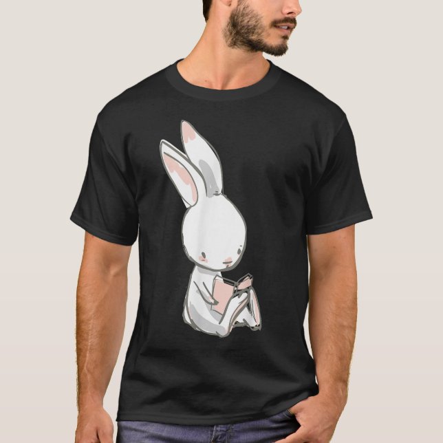 Camiseta Conejito Blanco Adorable Amante de Libros y Lectur (Anverso)