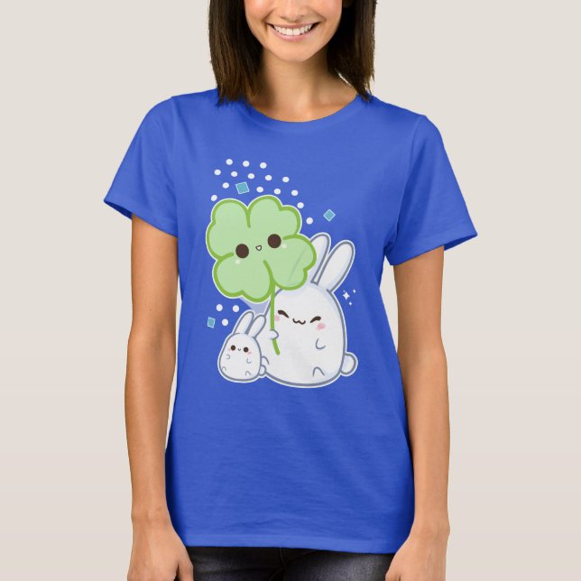 Camiseta Conejito blanco lindo con el trébol del kawaii (Anverso)