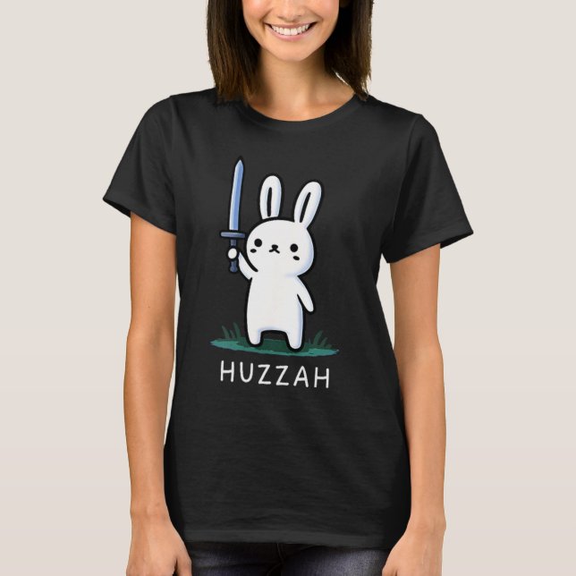 Camiseta Conejito Caballero Huzzah Espada Divertida (Anverso)