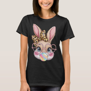 Camiseta Conejito Cara de Conejo Leopardo Lazo Niñas Feliz