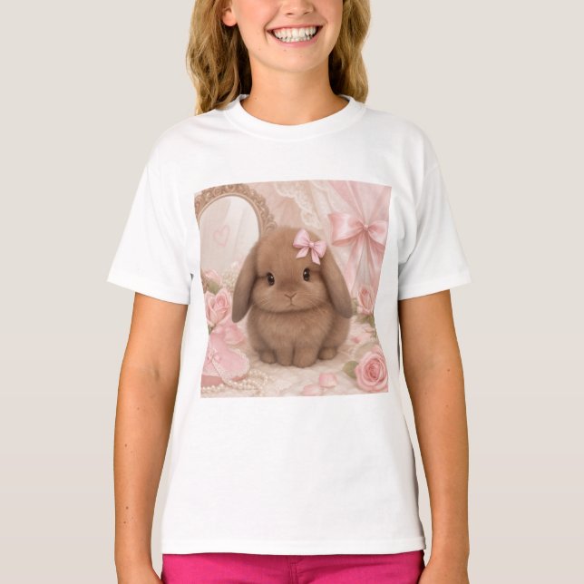 camiseta conejito coquette lazo rosa  (Anverso)
