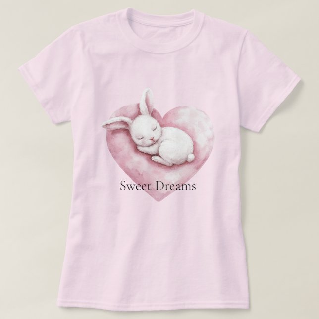 Camiseta Conejito de corazón rosa dulce almohada corazón (Diseño del anverso)