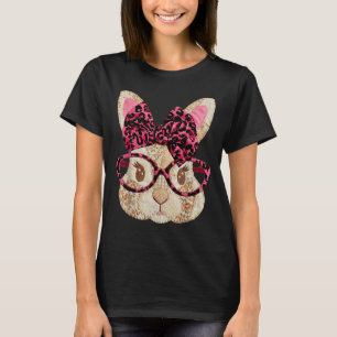 Camiseta Conejito de Pascua con gafas y lazo rosa de patchw