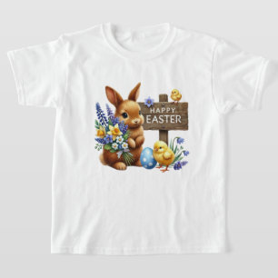 Camiseta Conejito de Pascua feliz lindo para niños unisex