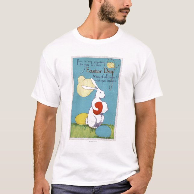 Camiseta Conejito de Pascua GreetingEaster que sostiene los (Anverso)
