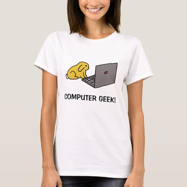 Camiseta conejito en laptop, ORDENADOR GEEK! (Anverso)
