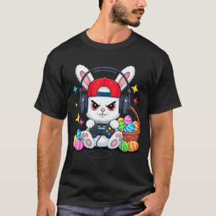 Camiseta Conejito lindo con auriculares jugando pascua