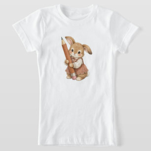 Camiseta Conejito lindo con lápiz de vuelta a la escuela pa