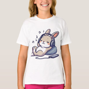 Camiseta Conejito Lindo Escuchando Música con Auriculares