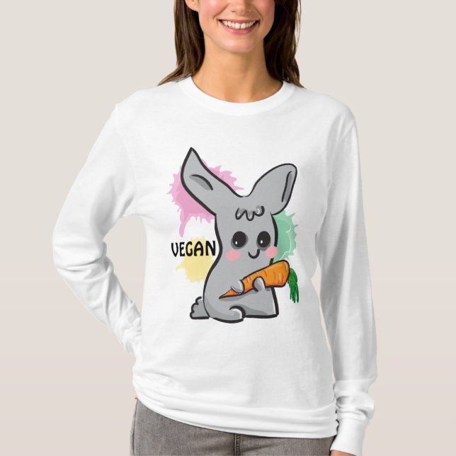 Camiseta Conejito lindo gris del vegano con sudadera con (Anverso)