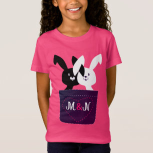 Camiseta Conejitos Negros Y Blancos Adorables Con Monograma