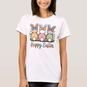 Camiseta Conejitos Pascuales Pastel Feliz Floral Alegre