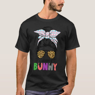 Camiseta Conejo Abuela Moño Desordenado Cuadros Leopardo Pa