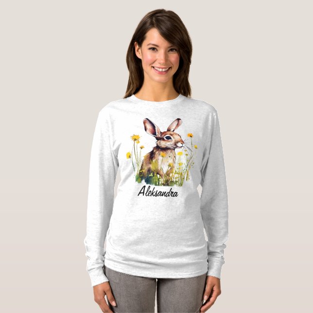 Camiseta Conejo acuático Flor amarilla Larga Manga TShirt (Anverso completo)