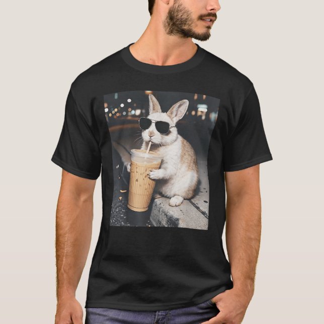 Camiseta Conejo bebiendo café helado divertido Easter Bunny (Anverso)