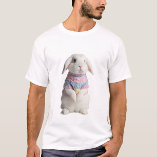 Camiseta Conejo Blanco Adorable que Lleva Tejido Pastel