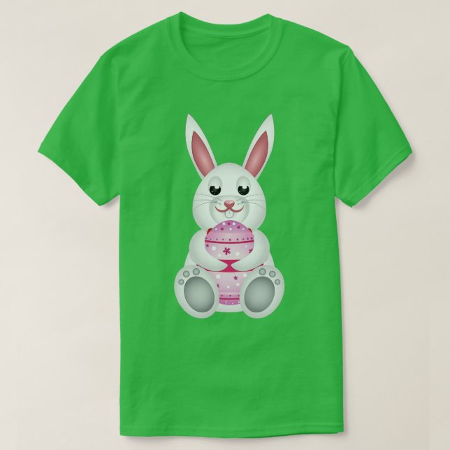 Camiseta Conejo blanco con huevo rosa de Pascua (Diseño del anverso)