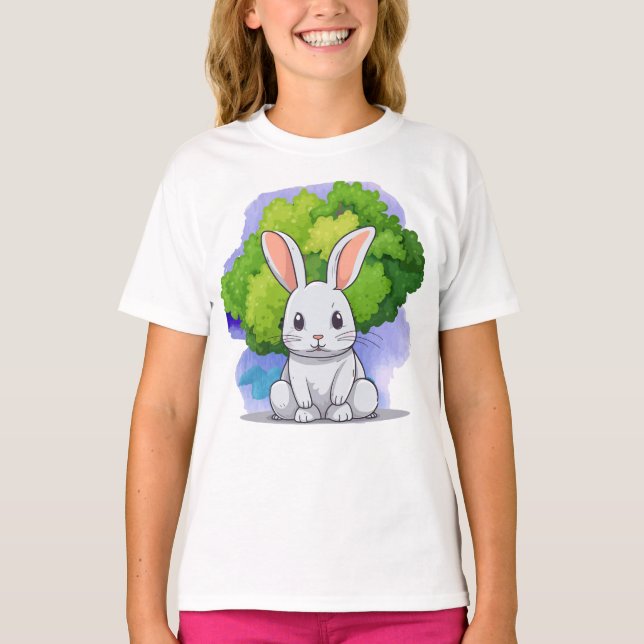 Camiseta conejo blanco grande con árbol (Anverso)