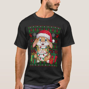 Camiseta Conejo Bunny Luces de Navidad Gorro de Santa Feo B