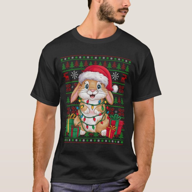 Camiseta Conejo Bunny Luces de Navidad Gorro de Santa Feo B (Anverso)
