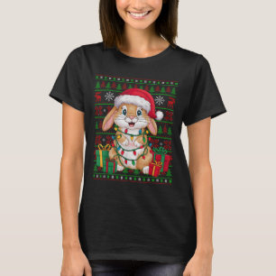 Camiseta Conejo Bunny Luces de Navidad Gorro de Santa Feo B
