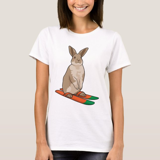 Camiseta Conejo como esquiador con esquí (Anverso)