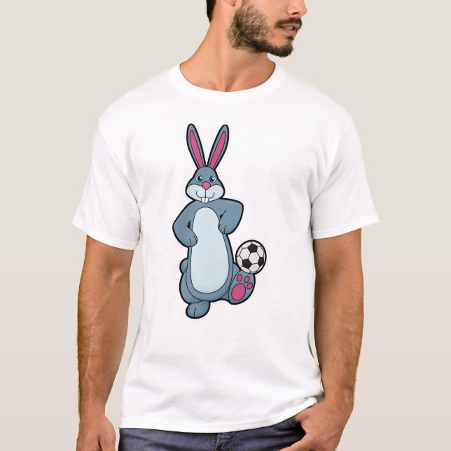 Camiseta Conejo como jugador de fútbol con bola de fútbol (Anverso)