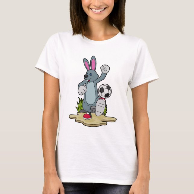 Camiseta Conejo como jugador de fútbol con fútbol (Anverso)