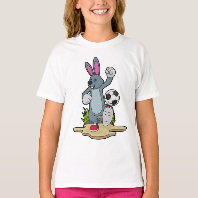 Camiseta Conejo como jugador de fútbol con fútbol (Anverso)