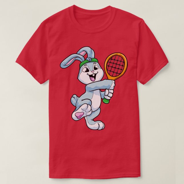 Camiseta Conejo como jugador de tenis con cabeza en tenis (Diseño del anverso)