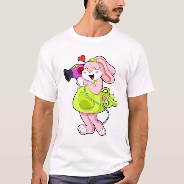 Camiseta Conejo como peluquería con secador de pelo (Anverso)