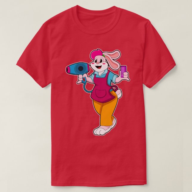 Camiseta Conejo como peluquería con secador de pelo Comb (Diseño del anverso)