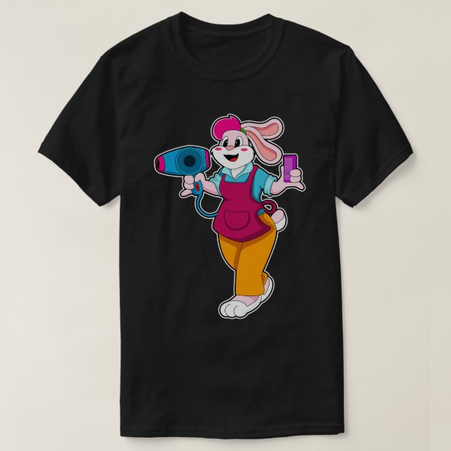 Camiseta Conejo como peluquería con secador de pelo Comb (Diseño del anverso)