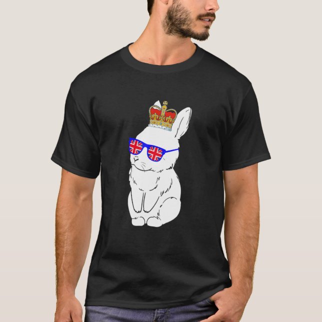 Camiseta Conejo Con Gafas De Sol Y Corona Inglaterra UK Fla (Anverso)