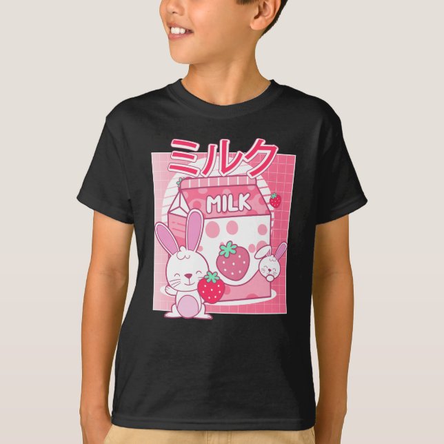 Camiseta Conejo conejo ama la fresa. Kawaii (Anverso)