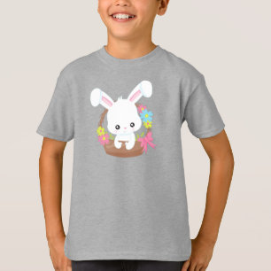 Camiseta Conejo, Conejo Blanco, Cesta, Flores
