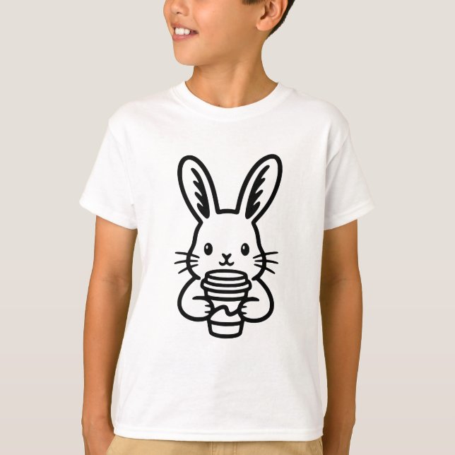 Camiseta Conejo curioso con taza de café (Anverso)
