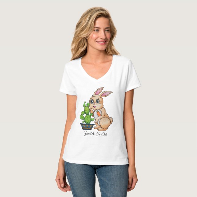Camiseta Conejo De Acuarela Y Cactus Cute (Anverso completo)