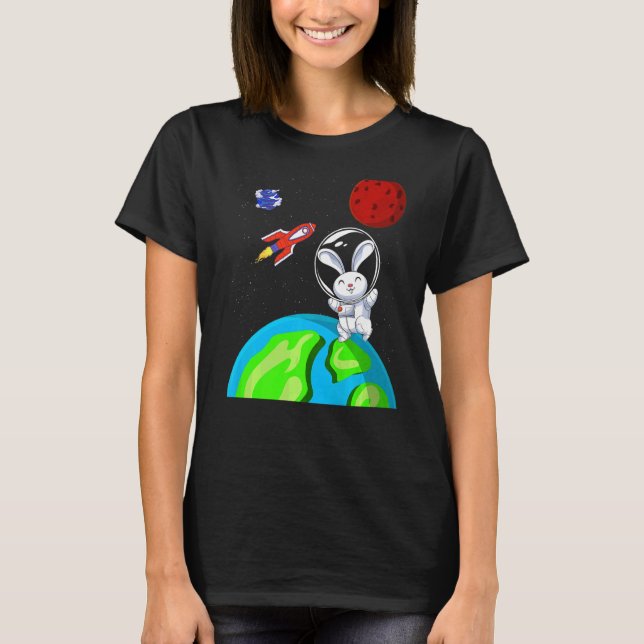 Camiseta Conejo de astronauta de cohetes en el espacio exte (Anverso)