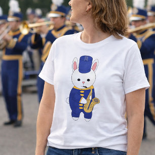 Camiseta Conejo de banda de marcha tocando saxofón azul dor