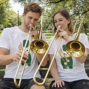 Camiseta Conejo de Banda de Música Trombón Verde Dorado