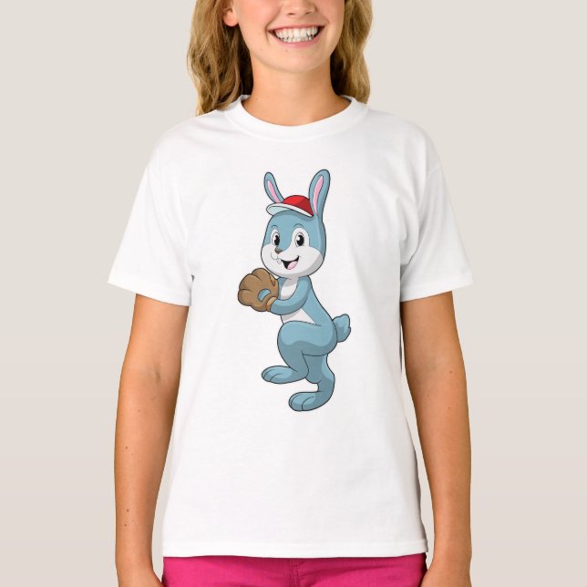 Camiseta Conejo de béisbol con guante de béisbol (Anverso)