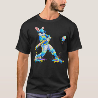 Camiseta Conejo de béisbol de Pascua con Tie Dye goteante p