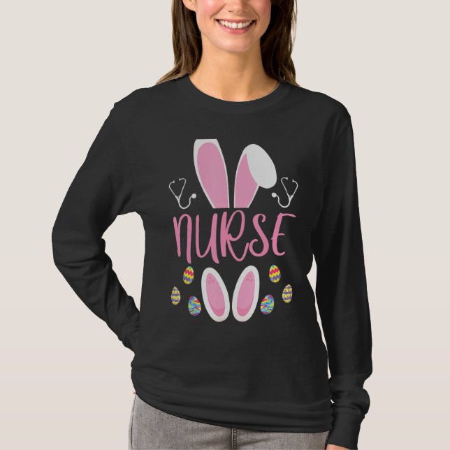 Camiseta Conejo de caza de huevos de pascua de enfermera Rn (Anverso)