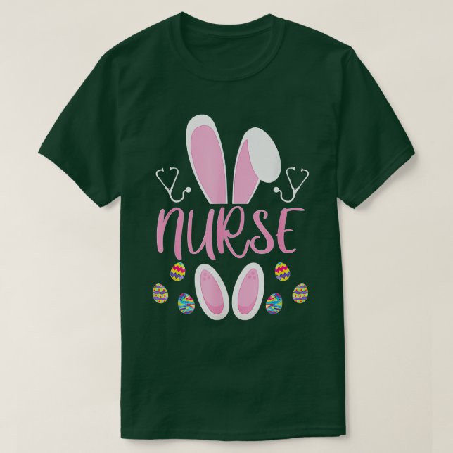 Camiseta Conejo de caza de huevos de pascua de enfermera Rn (Diseño del anverso)